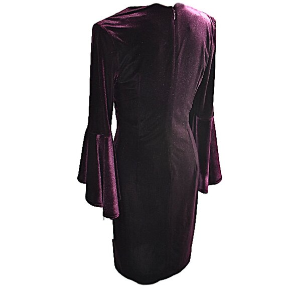 Calvin Klein Plum Purple Velvet Flare Bell Sleeve Warp Knee Length Dress Size 4 - Picture 1 of 8